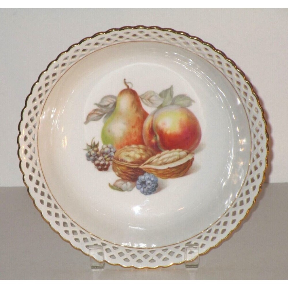 Schumann Arzberg German Bowl with Reticulated Edge ~ Fruit & Nut Design